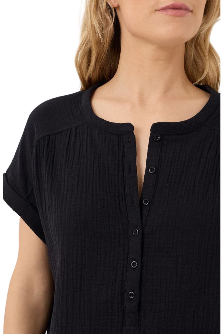 Organic Cotton Coastal Double Gauze Short Sleeve Popover, Alternate, color, Jet Black