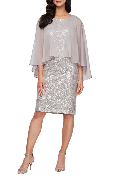 Chiffon Capelet Sequin Cocktail Dress