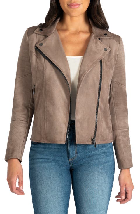 Quilted Panel Faux Suede Moto Jacket