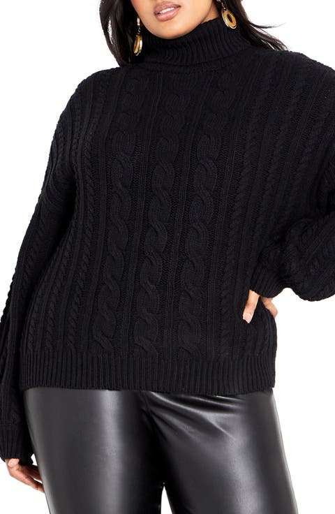 Avah Cable Stitch Turtleneck Sweater (Plus)