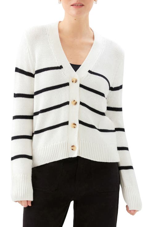 Stripe Stretch Cotton Blend Cardigan Sweater