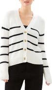Karen Kane Stripe Stretch Cotton Blend Cardigan Sweater