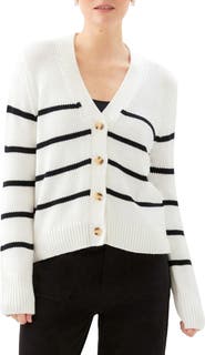 Karen Kane Stripe Stretch Cotton Blend Cardigan Sweater