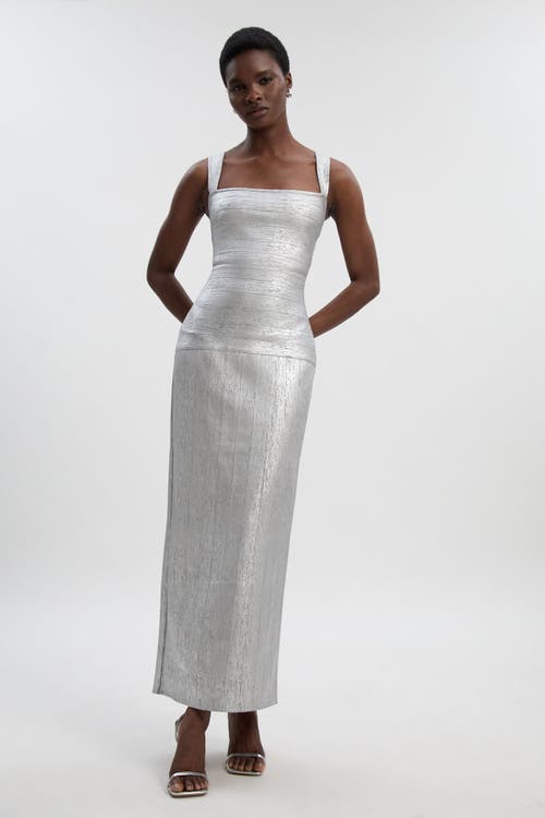 Karen Millen Metallic Strappy Knit Maxi Dress In White