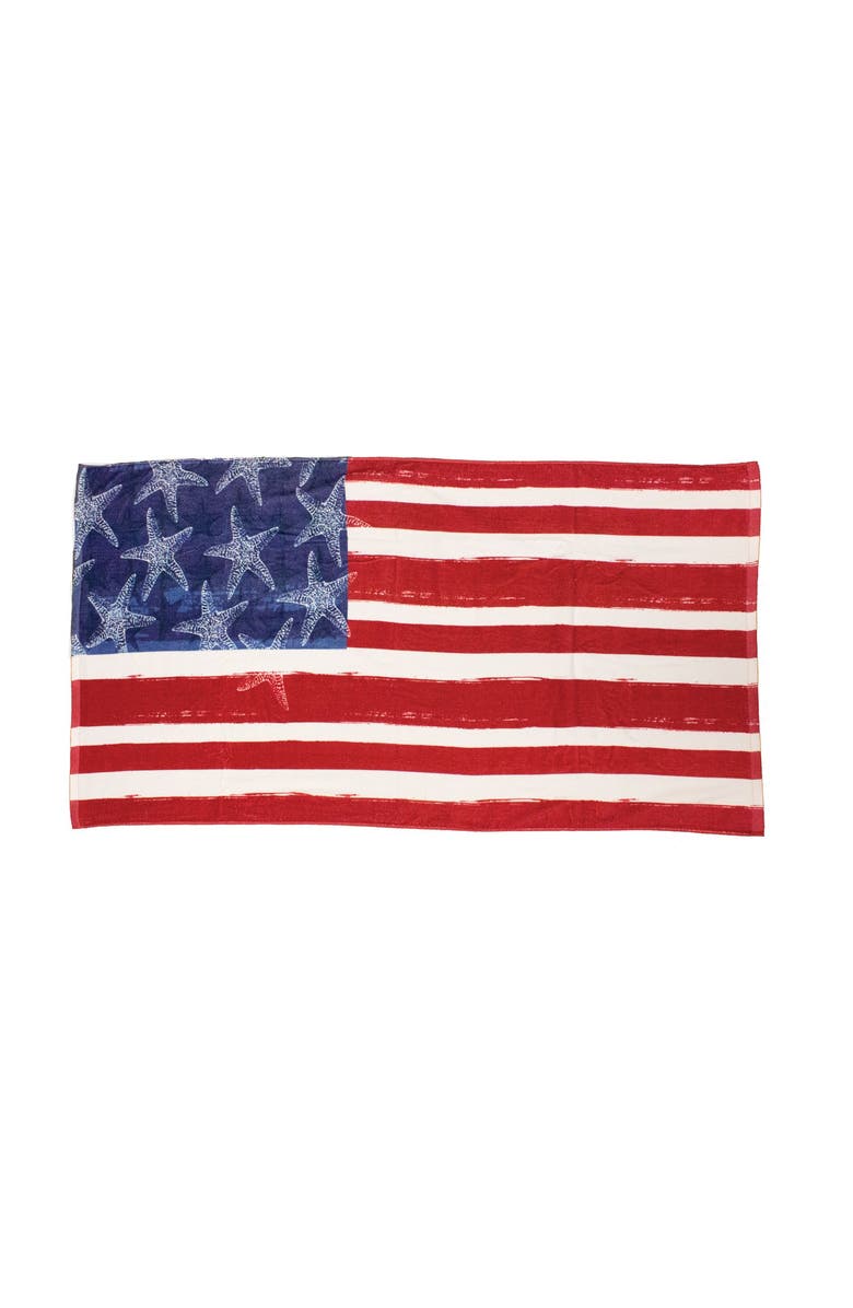 Beachcombers American Flag Starfish Stars & Stripes Beach Towel 29.5" x 59", Main, color, Red