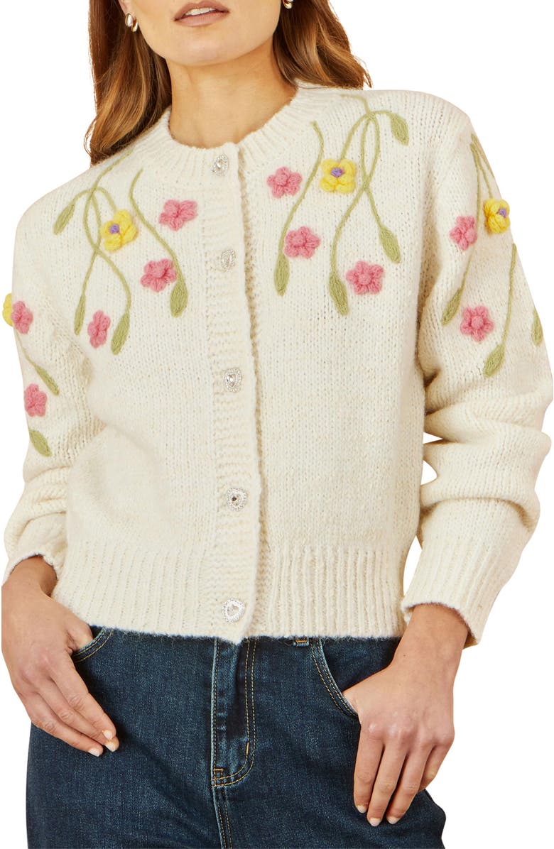 Yumi Hand Embroidered Flower Cardigan, Alternate, color, Ivory