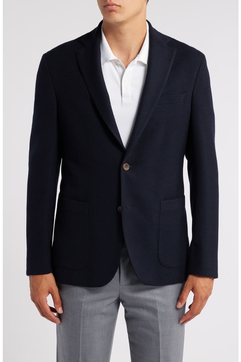 Queens Solid Navy Wool & Cotton Knit Sport Coat, Main, color, NAVY