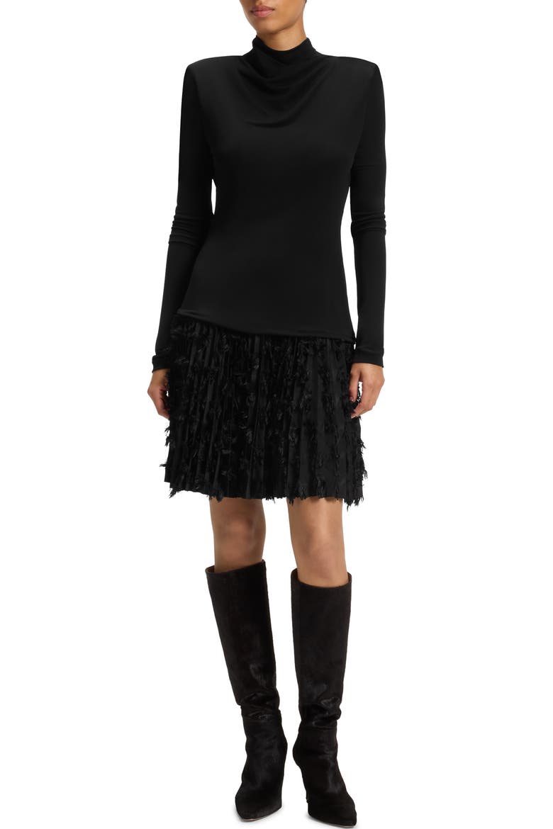 Ecicla Texture Turtleneck Long Sleeve Dress, Main, color, BLACK