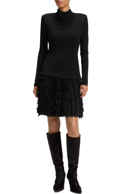 Hugo Boss Boss Ecicla Texture Turtleneck Long Sleeve Dress In Black