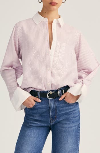 Derek Lam 10 Crosby Wesley Sequin Button-up Shirt In Primrose/oregano
