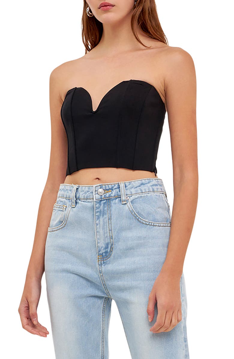 Grey Lab Corset Sweetheart Strapless Crop Top, Alternate, color, 