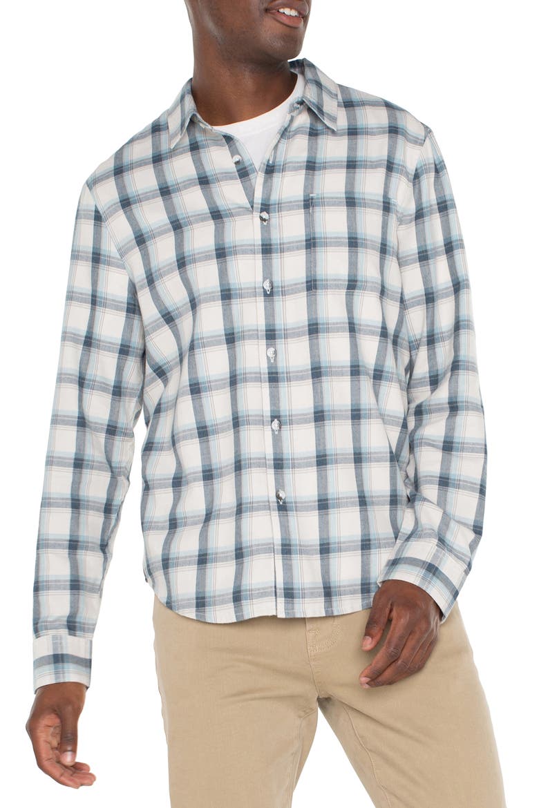 Plaid Button-Up Shirt, Alternate, color, PUTTY/ BLUE/ GREY