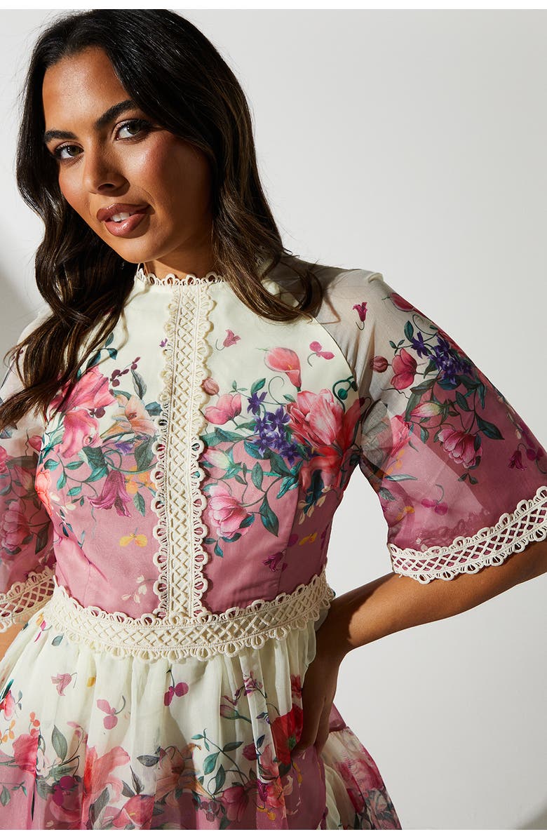 Coast Organza Floral Tiered Lace Trim Dress, Alternate, color, Multi