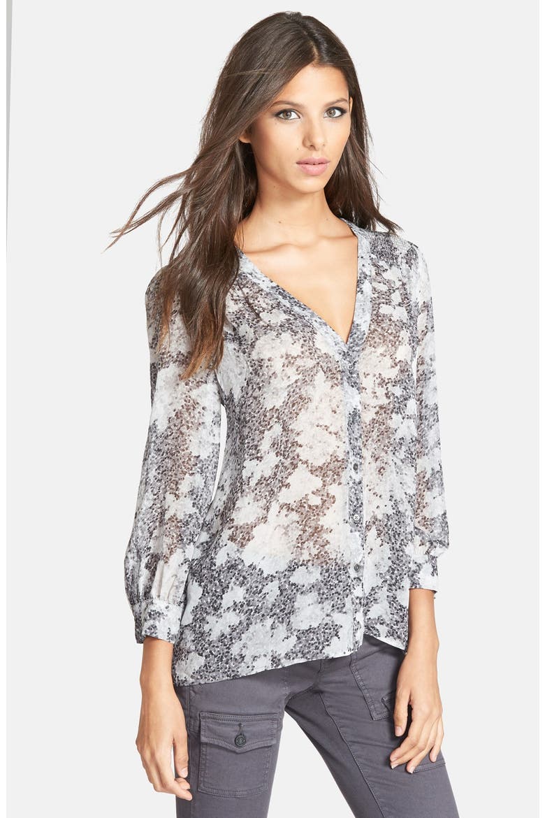 'Cordia' Print Silk Blouse, Main, color, CAVIAR