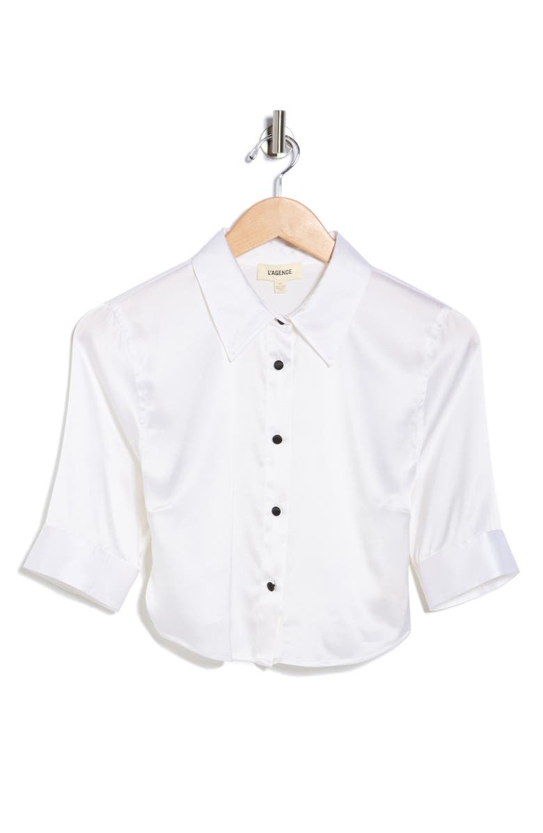 L'AGENCE Niccola Elbow Sleeve Silk Blend Crop Button-Up Shirt, Alternate, color,