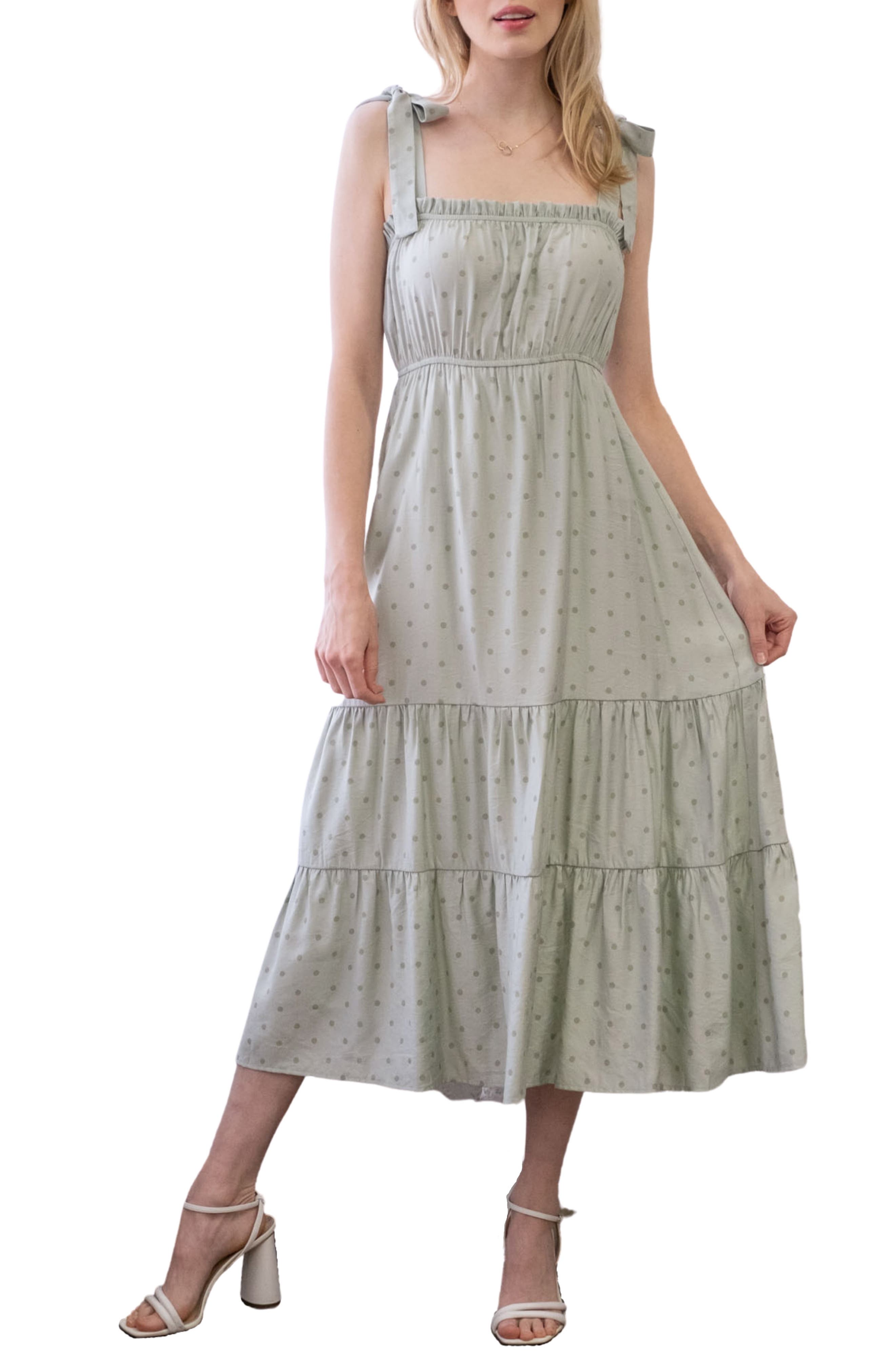Blu Pepper Polka Dot Tie Strap Midi Dress