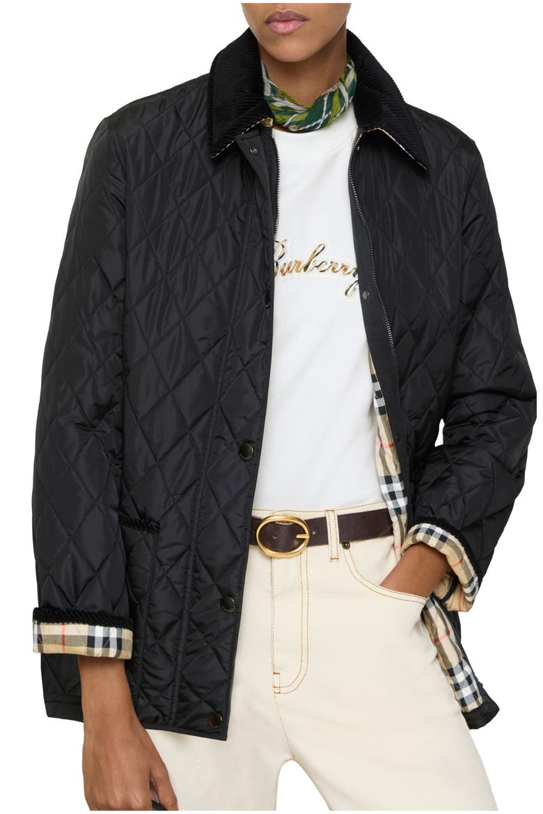 Quilted Nylon Barn Jacket, Main, color, Black/sand beige