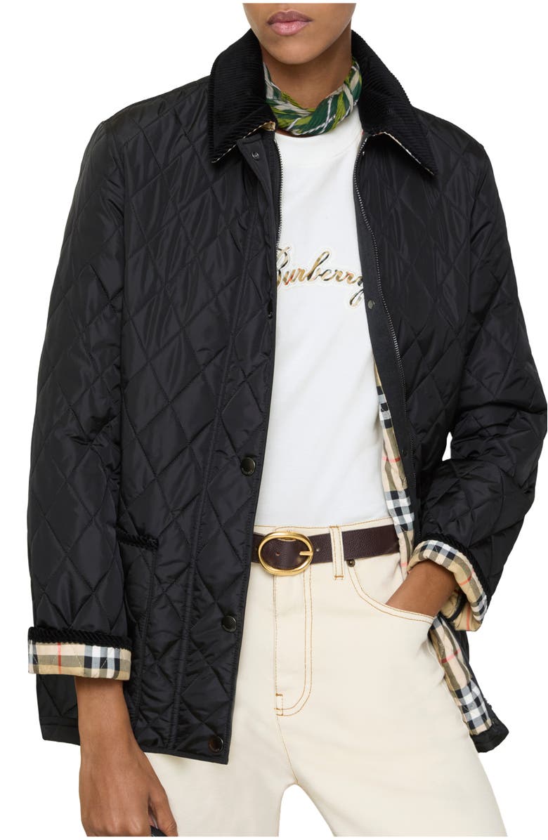 Burberry Quilted Nylon Barn Jacket, Main, color, Black/Sand