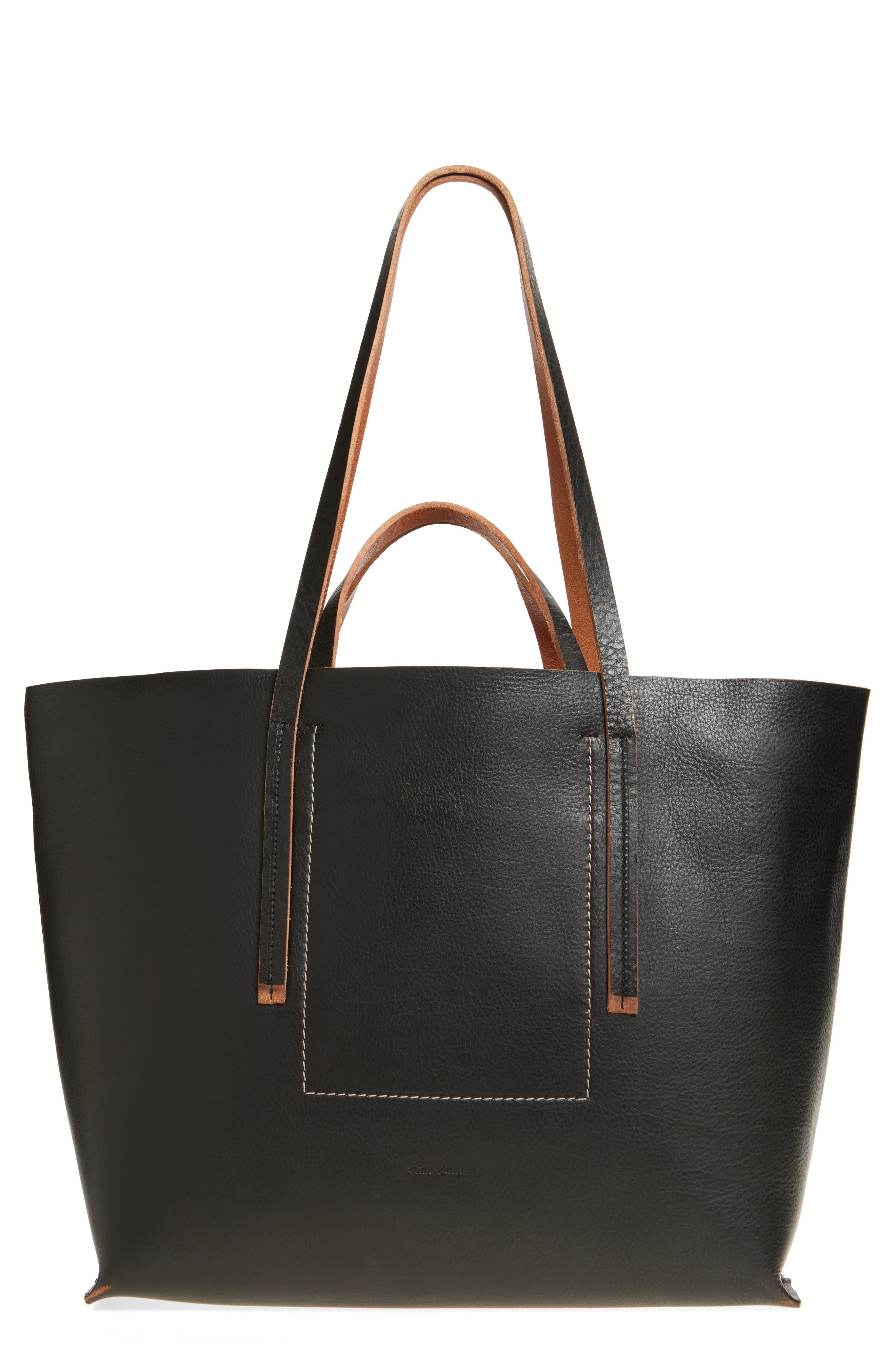 Rick Owens Hollywood Leather Shopper, Main, color, Black