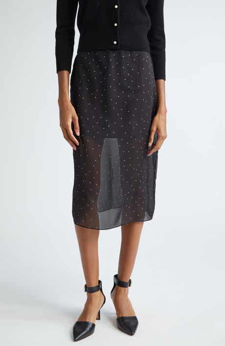 Vince Polka Dot Sheer Stretch Silk Midi Skirt