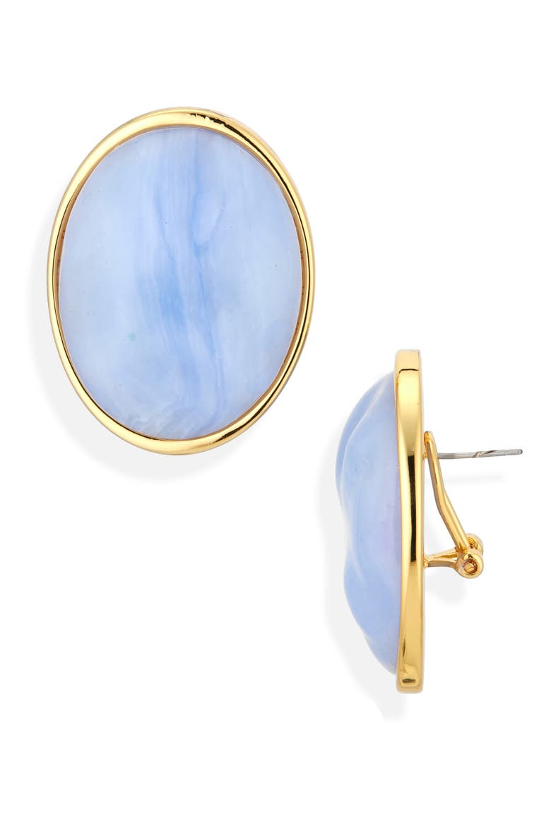 Reflection Button Earrings, Main, color, BLUE LACE AGATE