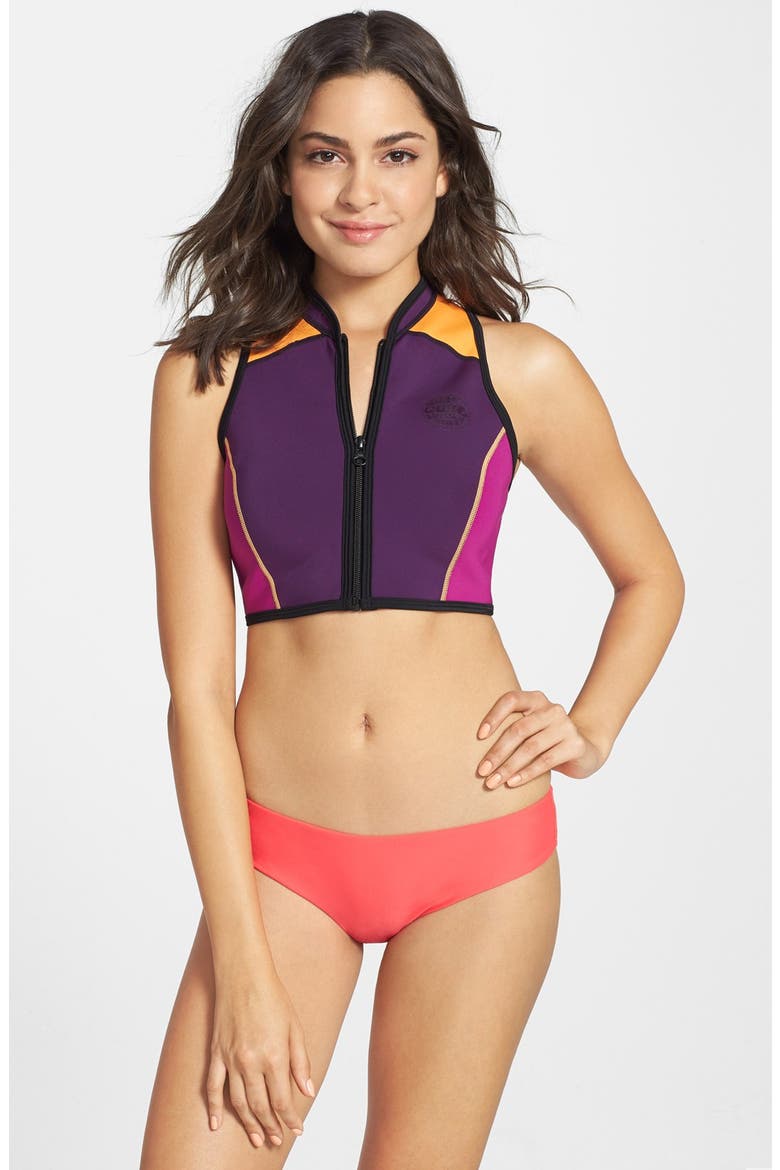 'The Bomb' Colorblock Crop Bikini Top, Main, color, PURPLE