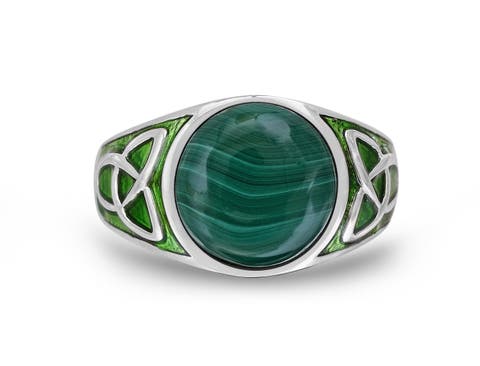 Malachite Sterling Silver Men Signet Ring With Enamel