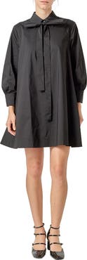 English Factory Bow Long Sleeve Shirtdress