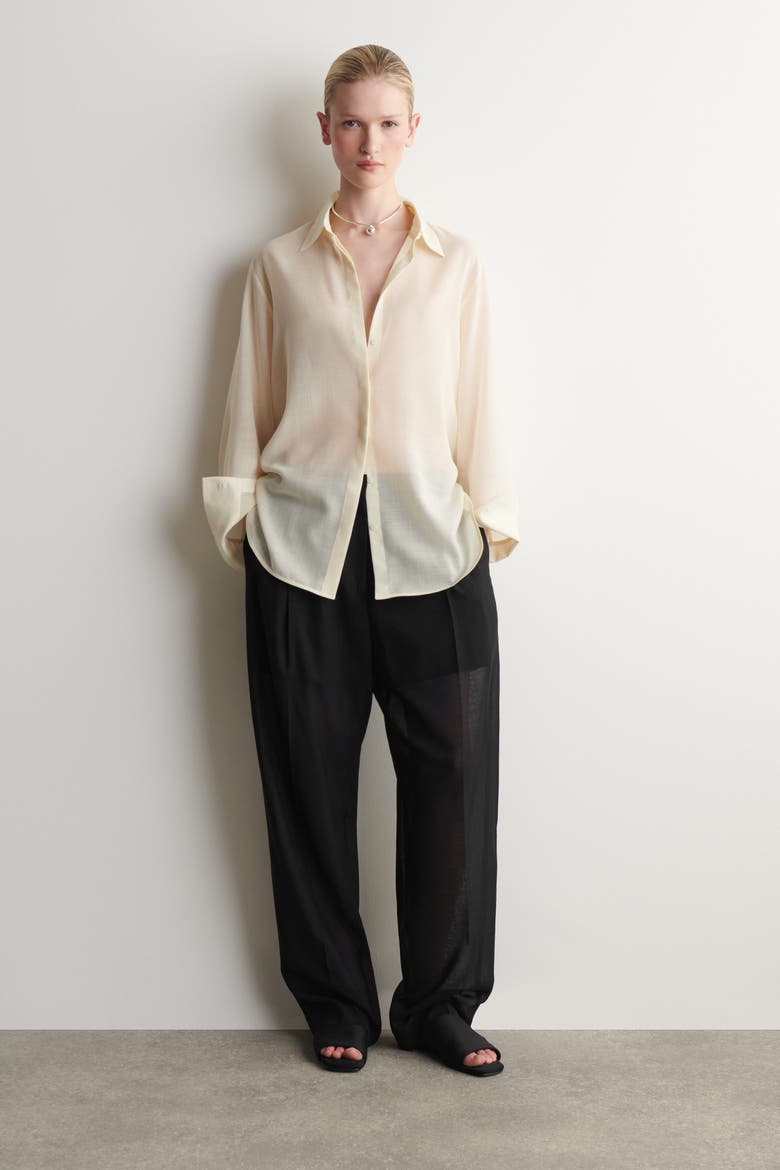 Fluid Wool-voile Shirt, Alternate, color, CREAM