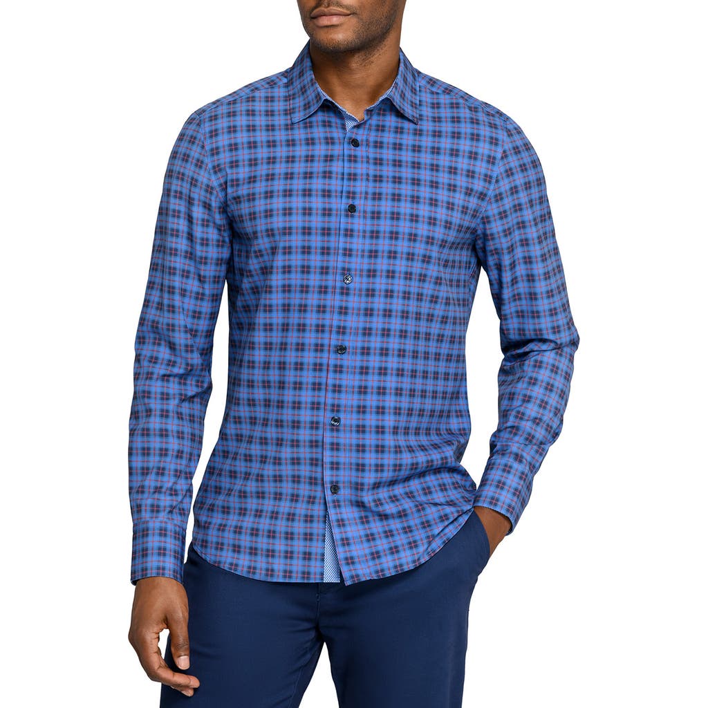 Construct Plaid Long Sleeve Button-up Shirt In Blue