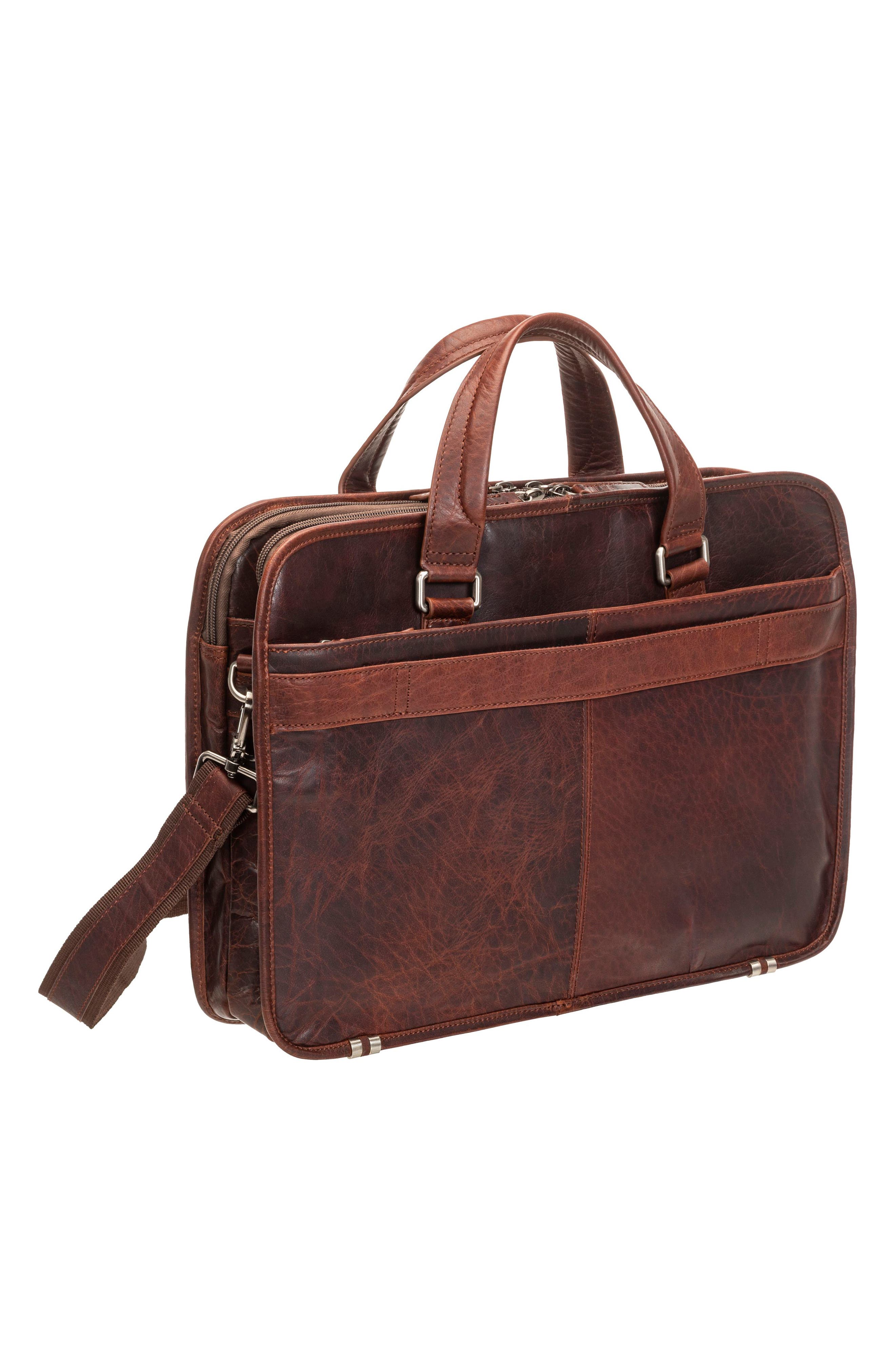 Mancini Triple Compartment Leather Briefcase, Alternate, color, Brown