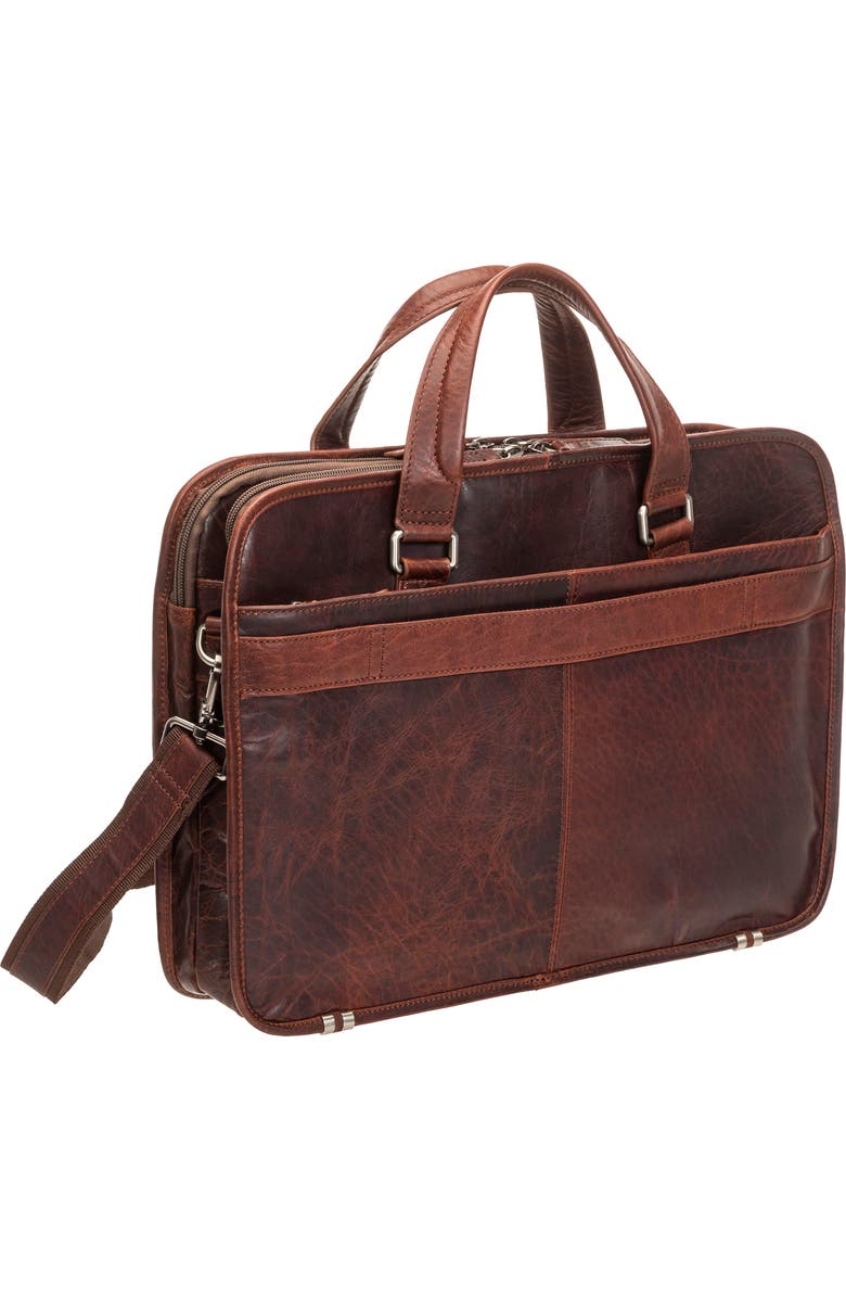 Mancini Triple Compartment Leather Briefcase, Alternate, color, Brown