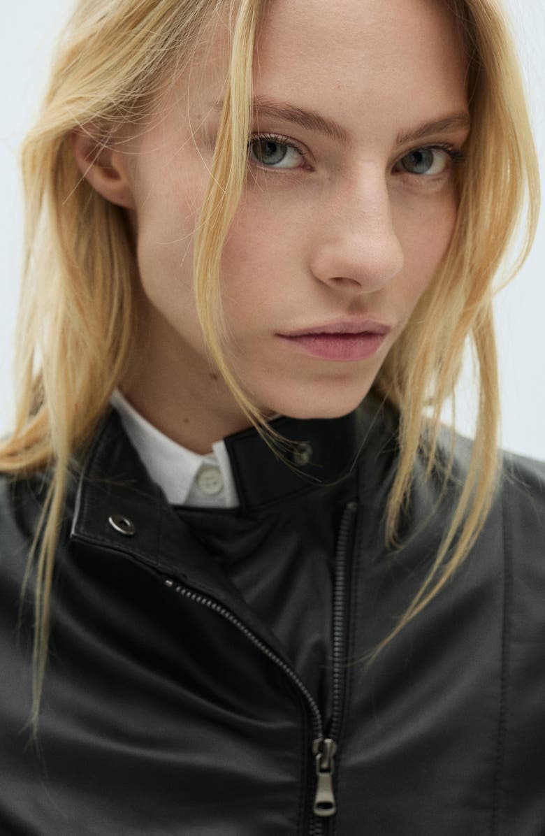 MANGO Leather Moto Jacket, Alternate, color, Black