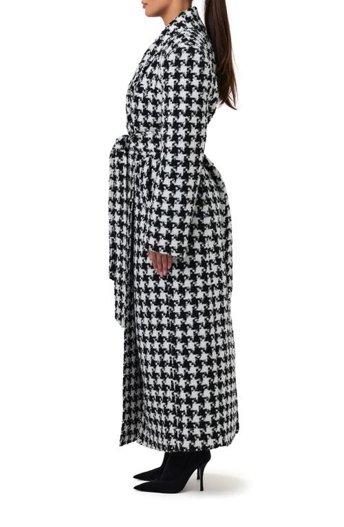 Naked Wardrobe Long Houndstooth Trench Coat In Black