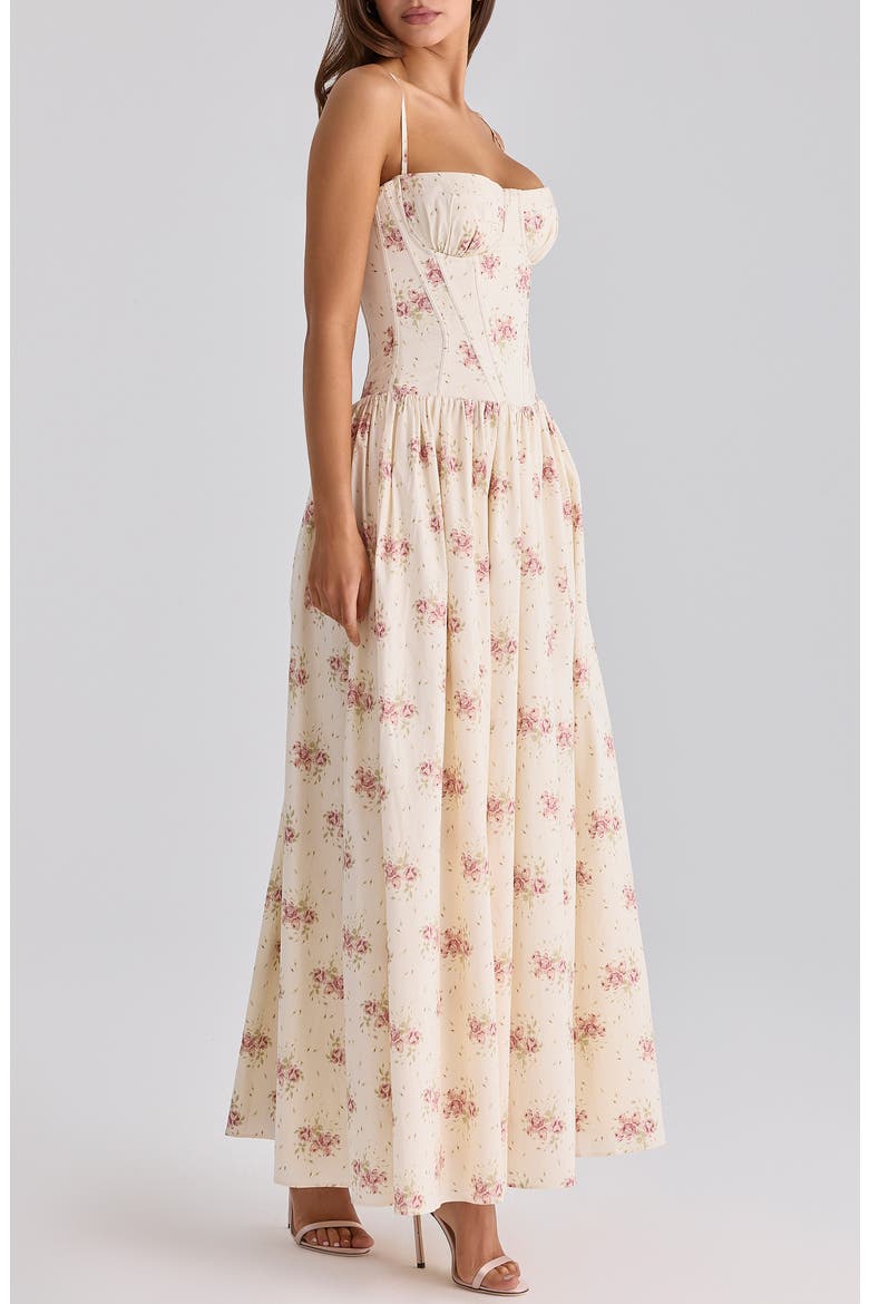 Rona Floral Stretch Cotton Maxi Cocktail Dress, Alternate, color, CREAM ROSE PRINT