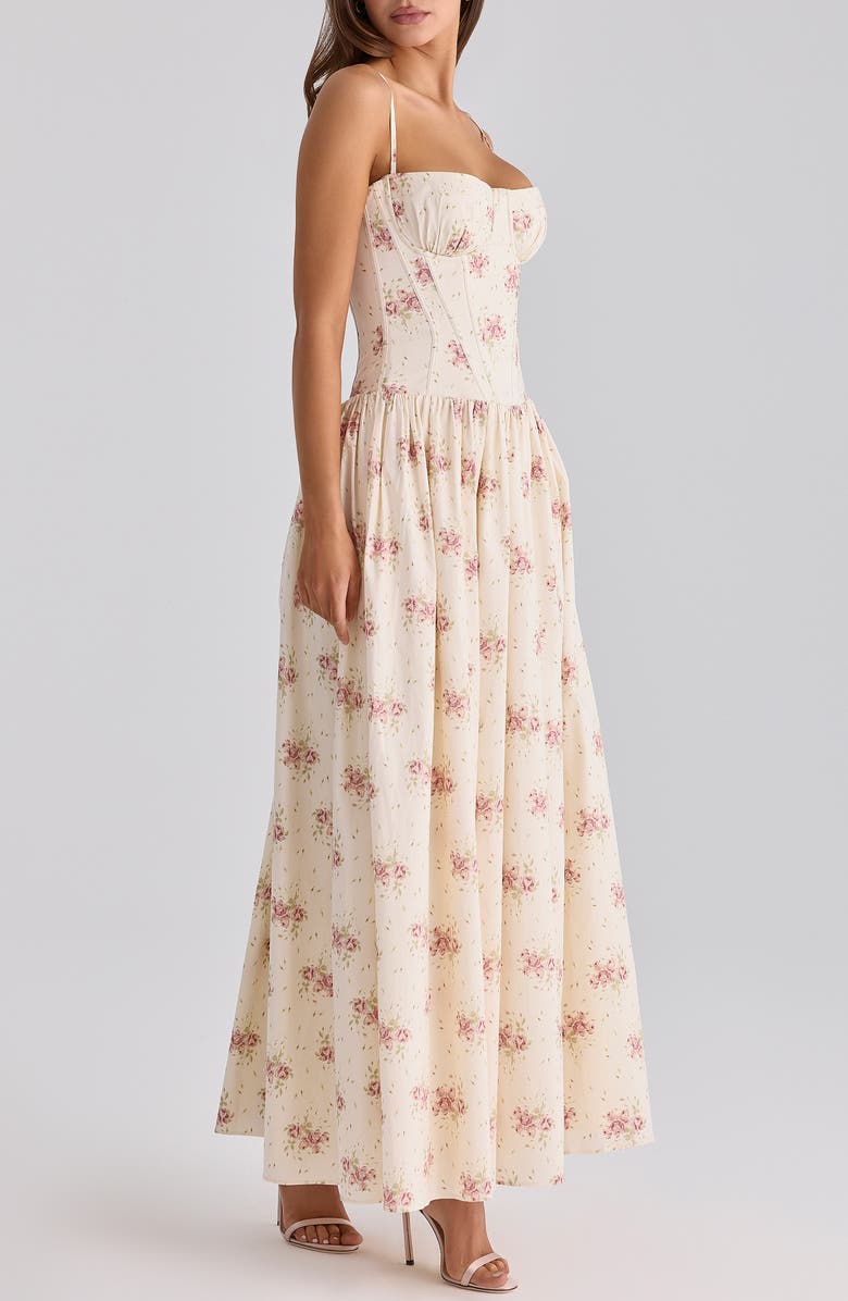 HOUSE OF CB Rona Floral Stretch Cotton Maxi Cocktail Dress, Alternate, color, Cream Rose Print