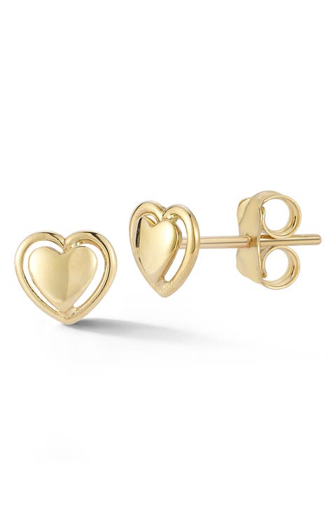 14K Gold Heart Stud Earrings