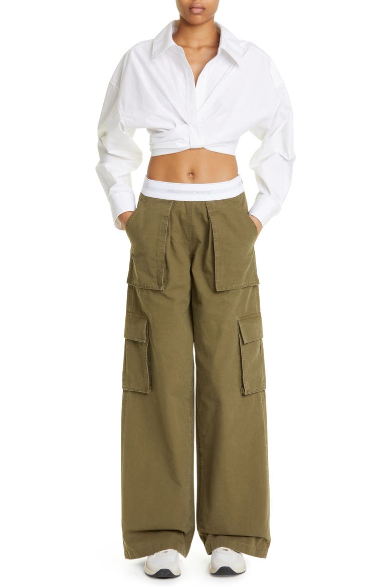 Placket Detail Crop Button-Up Shirt, Alternate, color, BRIGHT WHITE