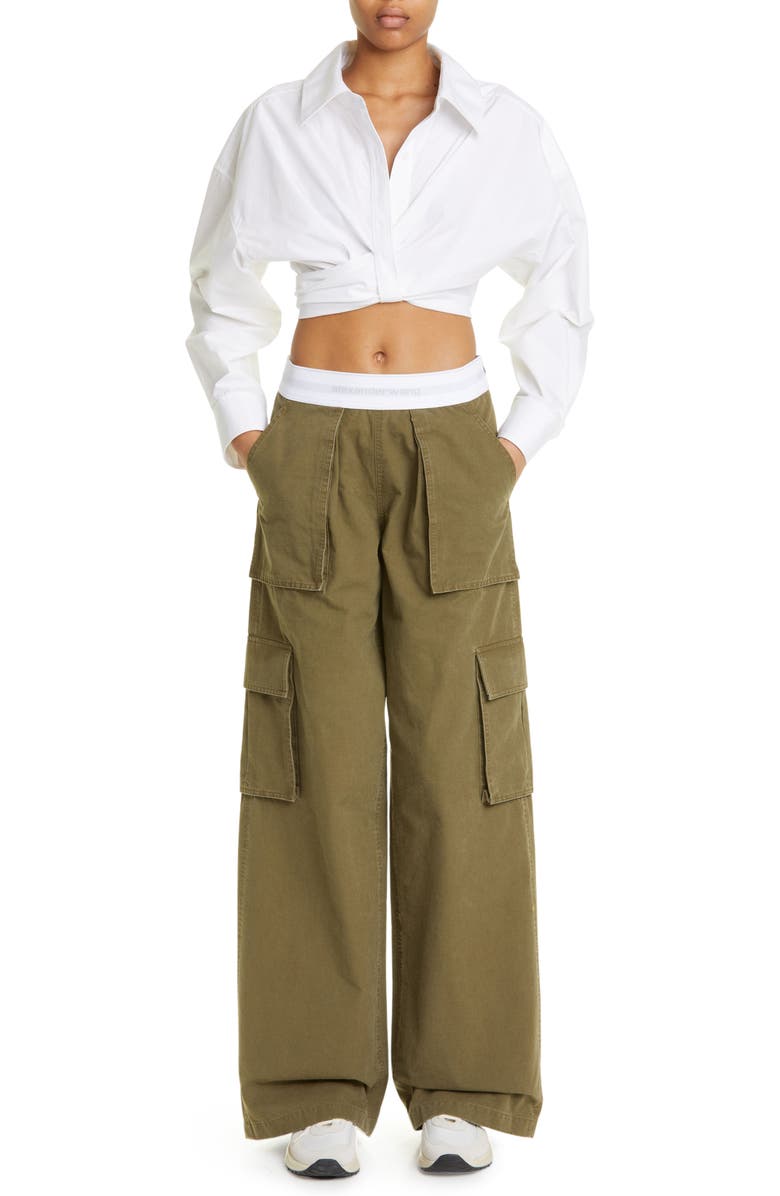 Alexander Wang Placket Detail Crop Button-Up Shirt, Alternate, color,