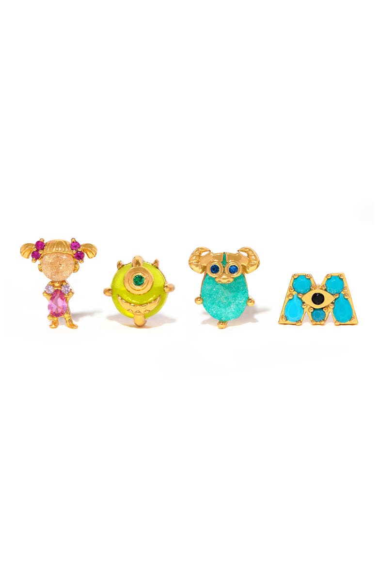x Disney® Pixar Monster's Inc. Set of 4 Stud Earrings, Main, color, GOLD