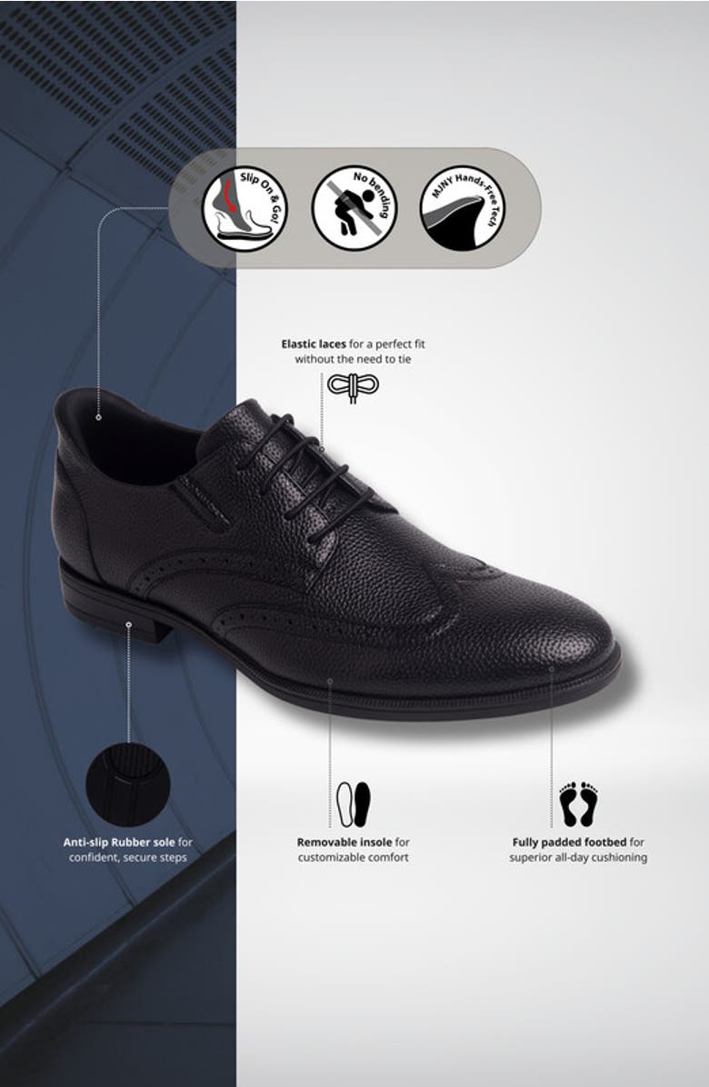 Marc Joseph New York Howard Street Hands Free Technology Leather Wingtip Dress Oxford, Alternate, color, Black Grainy Leather