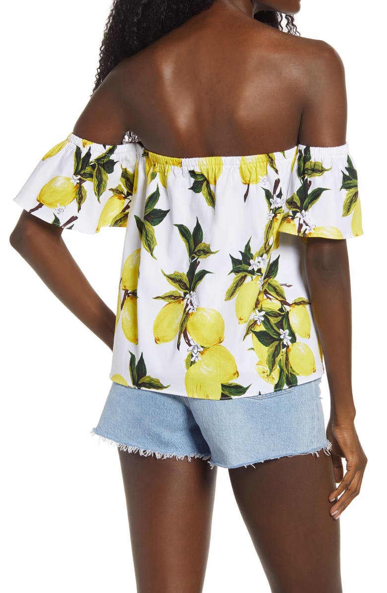 English Factory Lemon Print Off the Shoulder Top, Alternate, color,