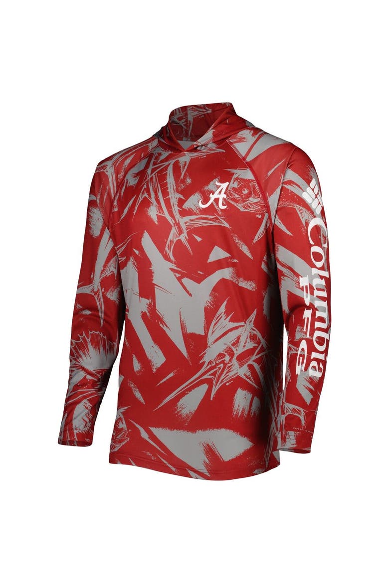 Men's Columbia Crimson/Gray Alabama Crimson Tide Super Terminal Tackle Omni-Shade Raglan Long Sleeve Hoodie T-Shirt, Alternate, color, Crimson