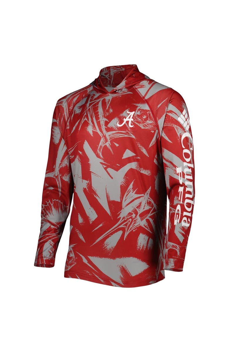 Columbia Men's Columbia Crimson/Gray Alabama Crimson Tide Super Terminal Tackle Omni-Shade Raglan Long Sleeve Hoodie T-Shirt, Alternate, color,