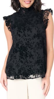 GIBSONLOOK Flocked Flutter Sleeve Top