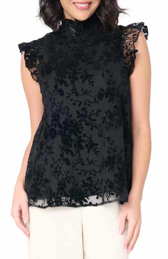 GIBSONLOOK Flocked Flutter Sleeve Top