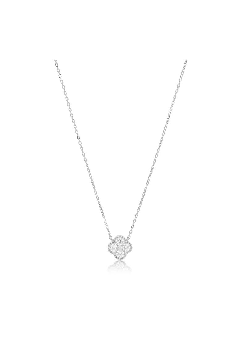 CZ Single Clover Necklace, Main, color, Sterling Silver