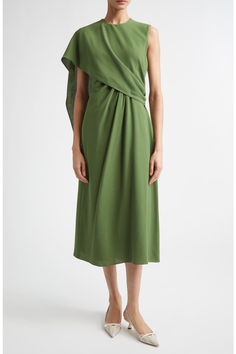 Tidus Draped Wool Crepe Midi Dress, Main, color, OLIVE