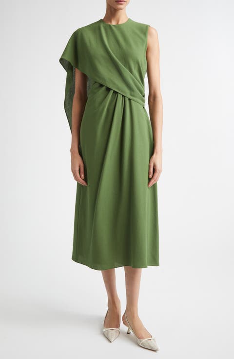 Tidus Draped Wool Crepe Midi Dress