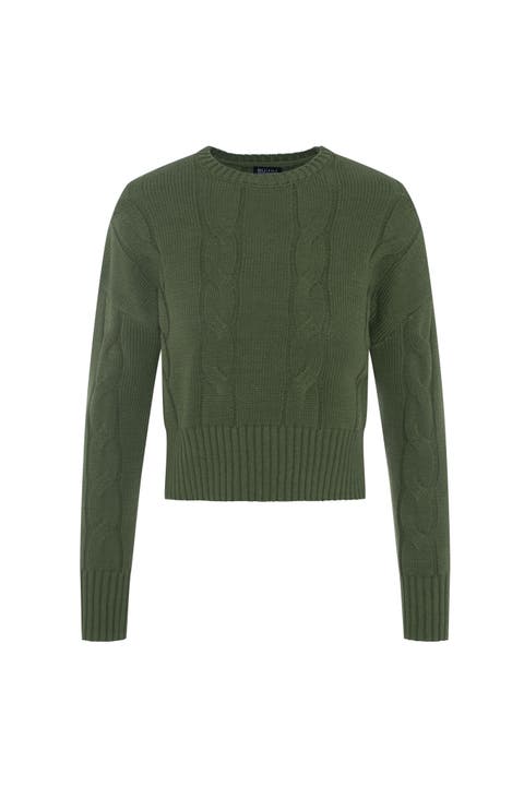 Cable Round Neck Textured Knit Sweater
